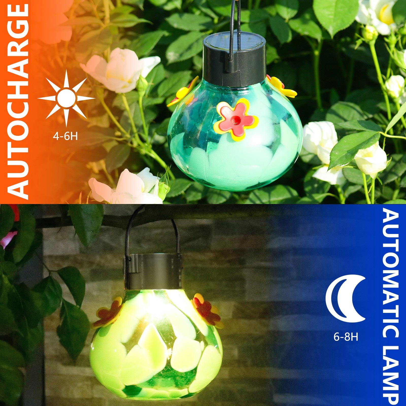 Camnix Solar Lighted Hummingbirds Feeder Automatic Unit Patio Hanging Outdoor Decoration