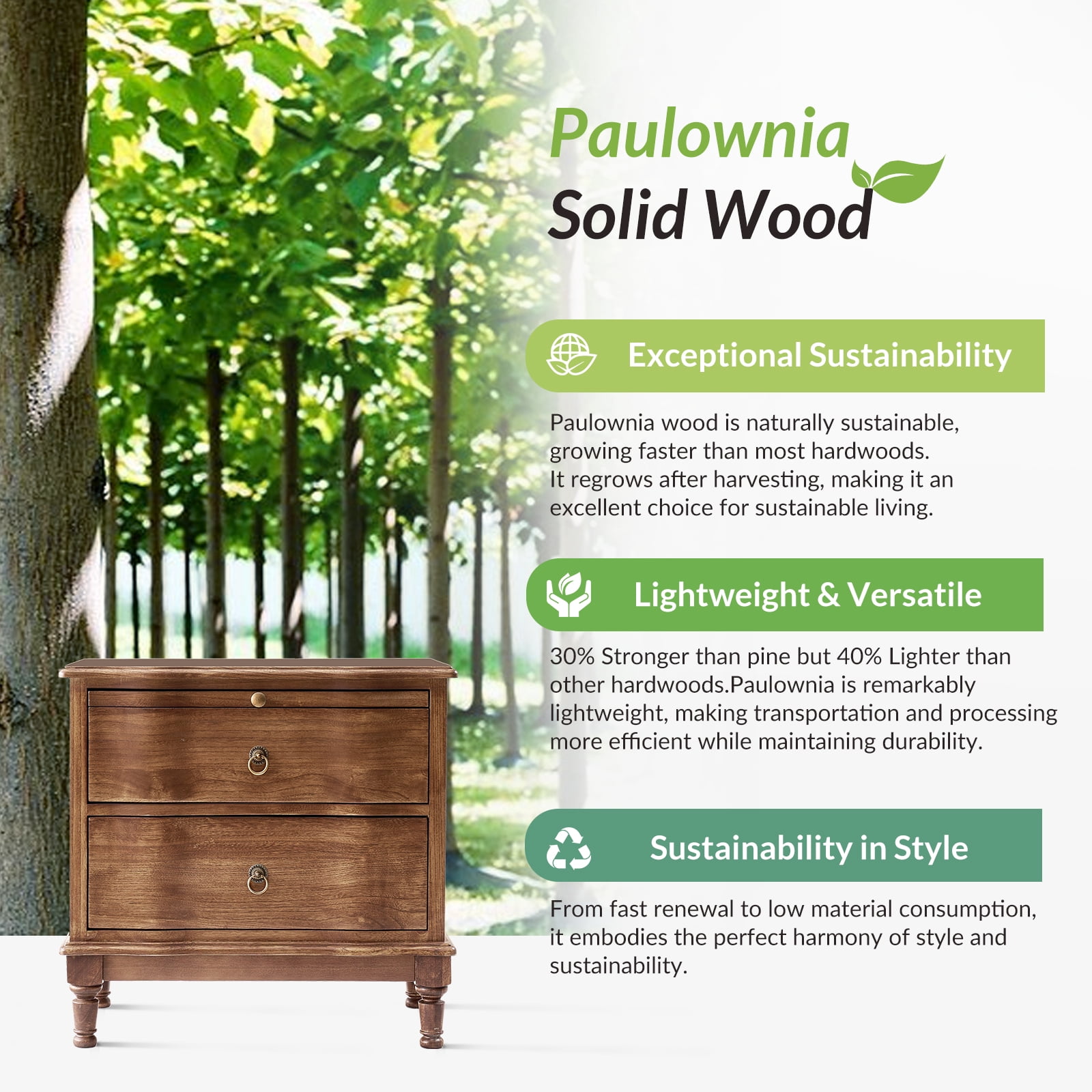25" Traditional 2 Drawers End Table Solid Wood Set of 2 with Pull-out Tray and Charging Station Cherry