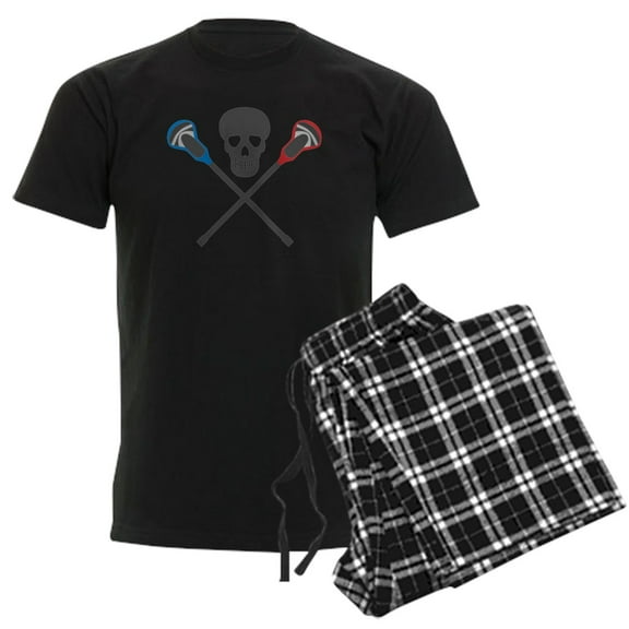CafePress - Skull And Lacrosse Sticks Men's Dark Pajamas - Men's Dark Loose Fit Cotton Pajama Set
