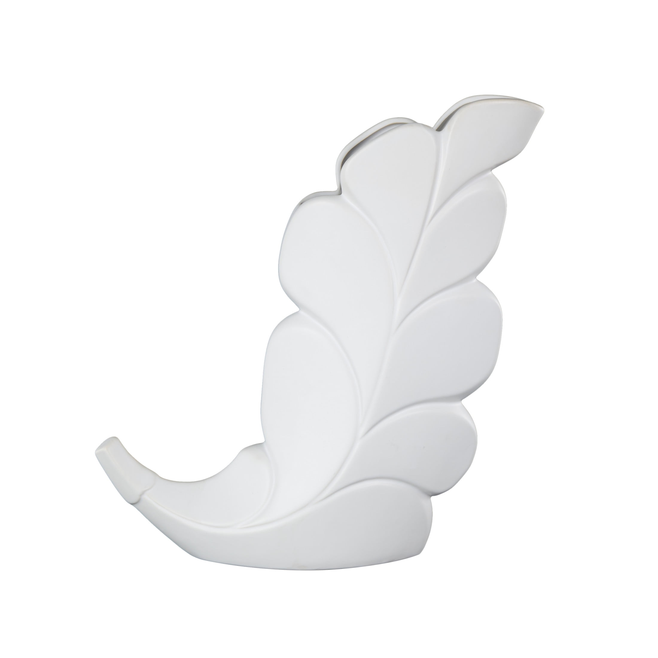 DecMode 15" Leaf Slanted White Ceramic Vase