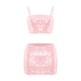 thumbnail image 5 of DHFJKG Skirt Sets Women 2 Piece Outfits Summer Sparkly Sequin Spaghetti Strap Camisole Crop Top Slim Fit Mini Bodycon Summer Night Out Trendy Outfit, 5 of 5