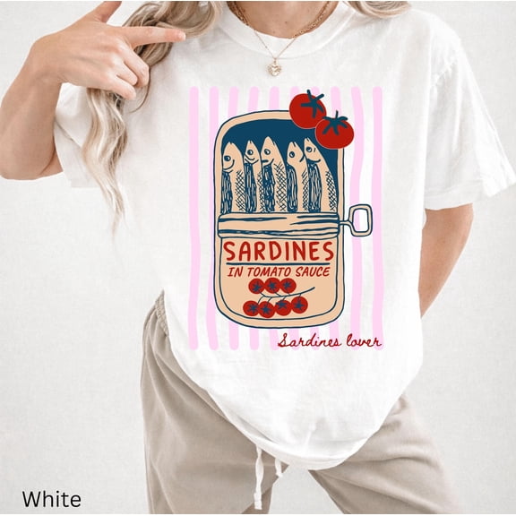 Sardines Shirt, Fisherman Beach Style, Summer Coast Fishing, Beach Shirt, Fisherman Aesthetic, Tinned Fish Tee, Unisex Cotton T-Shirt, Sizes S-3XL