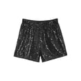thumbnail image 5 of Mufeng Kids Girls Sequin Shorts Sparkly Hip Hop Jazz Dance Shorts Glitter High Waist Rave A Line Black 10, 5 of 7