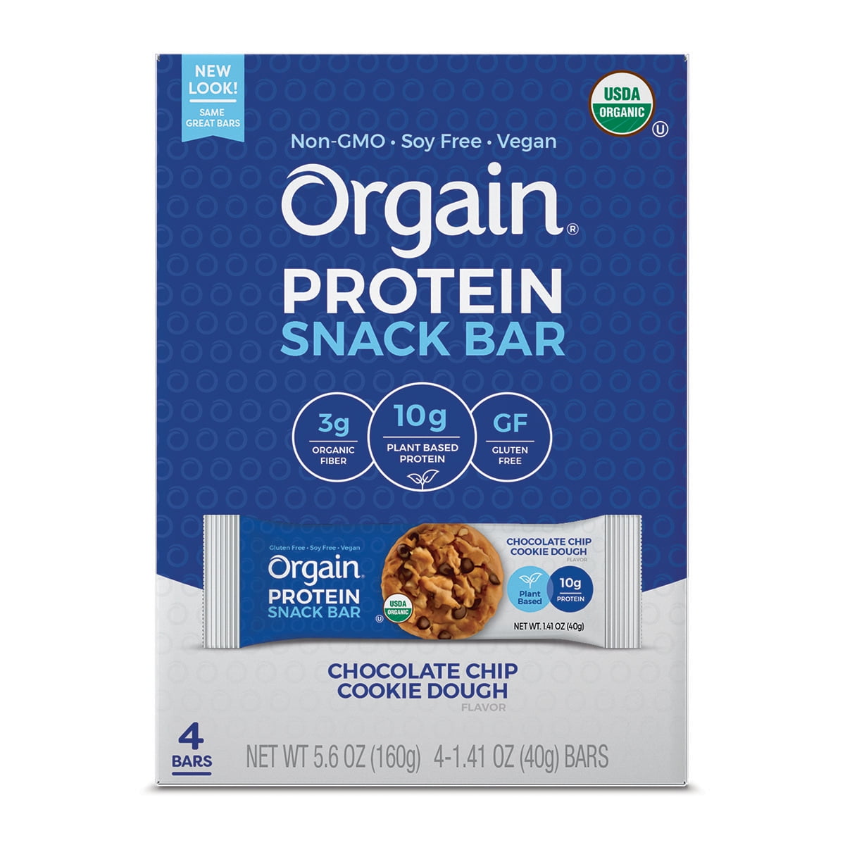 Orgain Protein Snack Bar Chocolate Chip Cookie Dough, 4 Ct