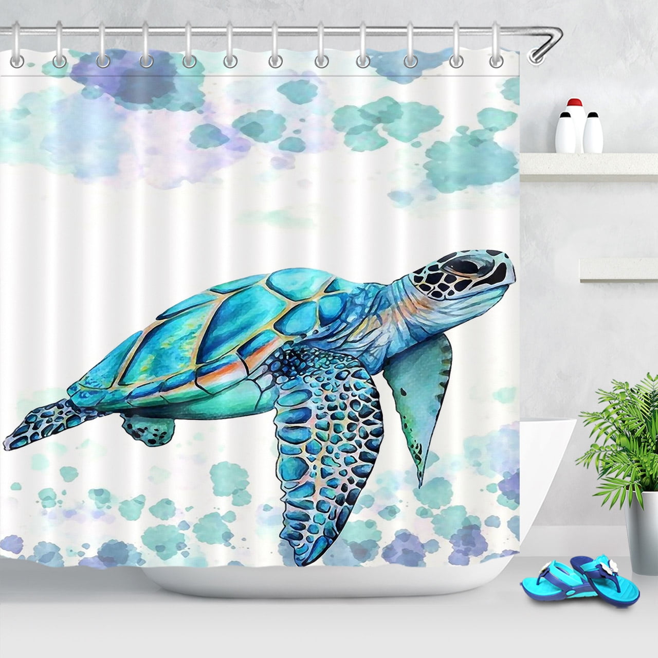 180x180cm Watercolor Sea Turtle Shower Curtain Waterproof Anti Mould ...