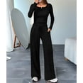 thumbnail image 4 of Women'S 2 Piece Matching Lounge Sets Fall Fashion Outfits Henley Neck Sweater Top Wide Leg Pants Sweat Suits, 4 of 9