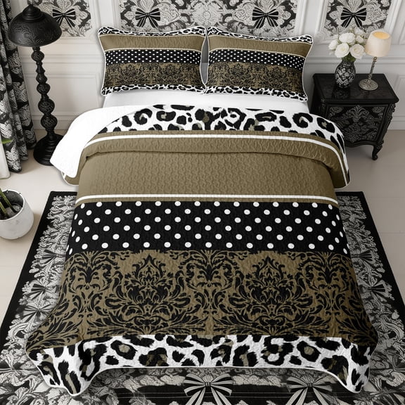 Manfei Bohemian Damask Twin Quilt Set 2 Pieces,Vintage Leopard Print Twin Coverlet Set,1 Bedspread and 1 Pillowcase