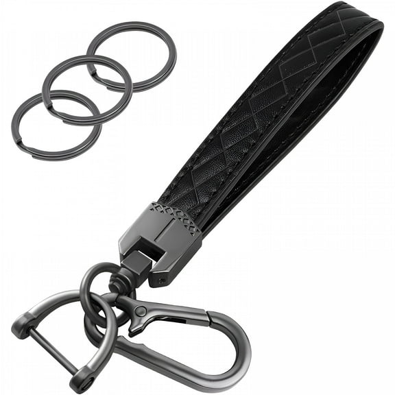 DESIGNICE Leather Wristlet Keychain, Car Key Chain Wrist Keychain with 3 Key Ring and Anti-Lost D Ring (Black)