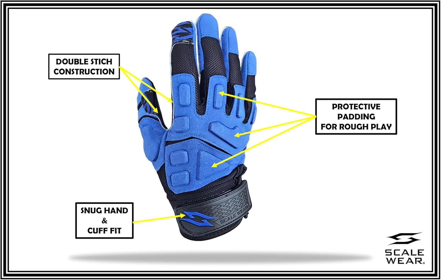 Scale Wear Black Stealth Padded Football Receiver Lineman Gloves Grip Silicone Palms Adult Mens Youth Sticky Boost Your Game Blue