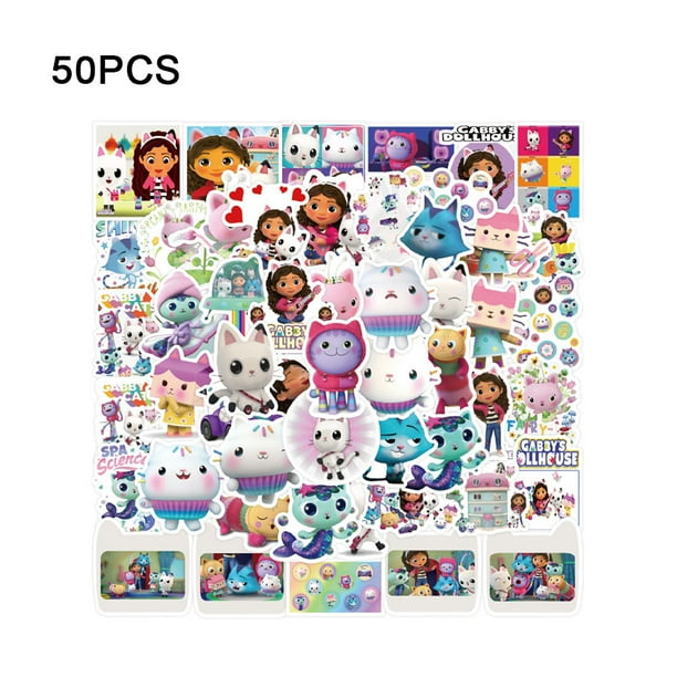 Gabby's Dollhouse Cartoon sticker skateboards, refrigerators, wardrobes, walls, guitars, cars, motorcycles, bicycles, water cups 50pcs/pack