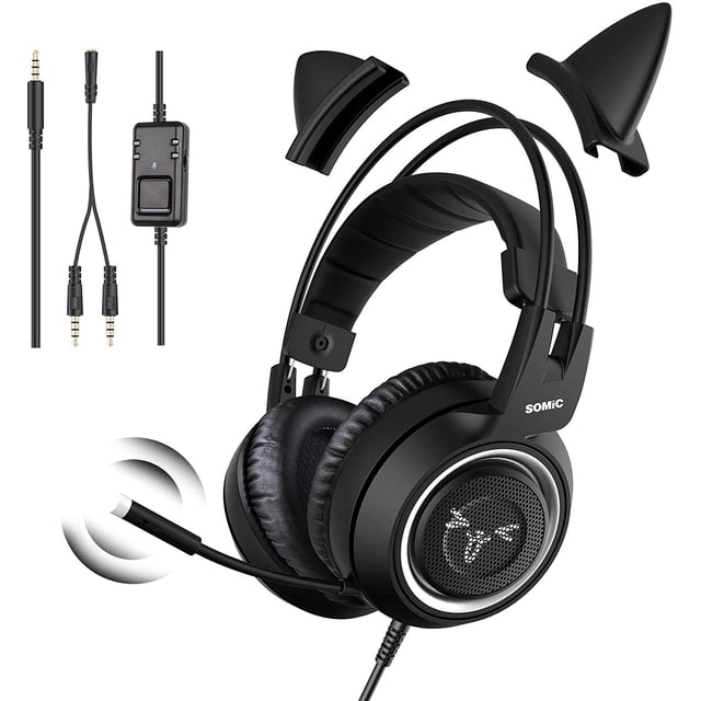 SOMIC G951s Pink Stereo Gaming Headset with Mic for PS4,Xbox,PC, Phone,3.5mm Noise Reduction Ear Headphones Lightweight Over Ear Headphones for Woman