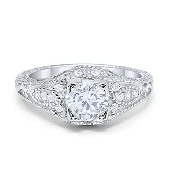 Solitaire Vintage Design Round Ring CZ 925 Sterling Silver Size 4