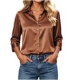 thumbnail image 3 of Button up Shirt Women Zaewscy Women's Satin Button Down Shirt Point Collar 3/4 Sleeve Elegant Casual Blouse Coffee XXL, 3 of 8