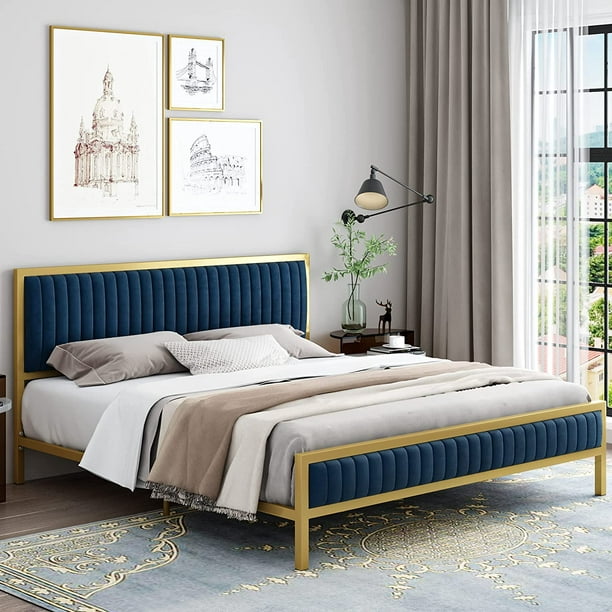 Homfa Queen Bed Frame With Headboard, Gold Iron Bed Frame Queen