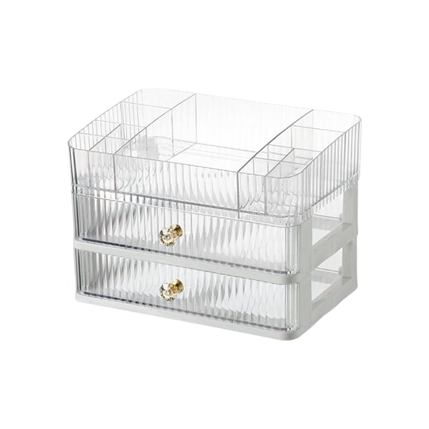 Caja de cosméticos de gran capacidad, vitrina para cosméticos, contenedor para joyas, baño transparente de 3 niveles