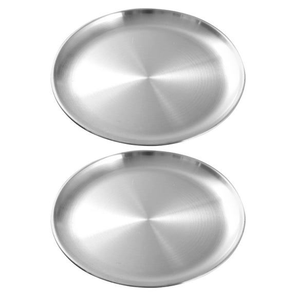 Hytrove 2-Pack Round Stainless Steel Serving Plates Multi-Functional Food Storage Dishes for Home and Kitchen Use