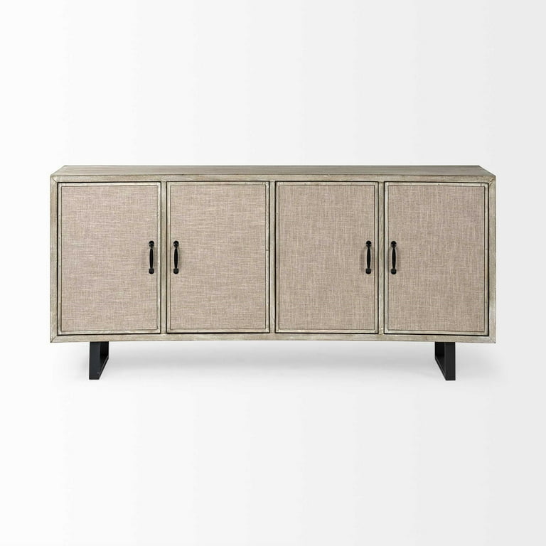 Light Brown Solid Wood Sideboard With 4 Fabric Covered Cabinet Doors Light Brown Solid Wood Sideboard With 4 Fabric Covered Cabinet Doors