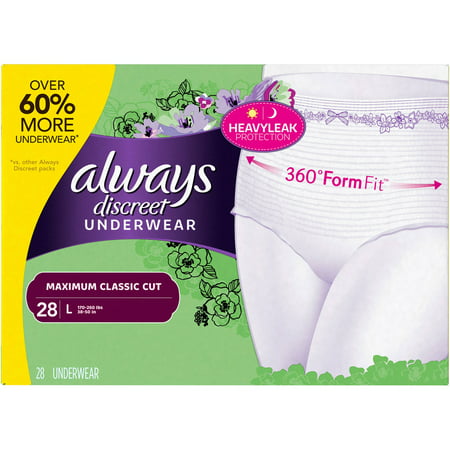 Always Discreet Incontinence Underwear for Women, Maximum, Classic, L ...