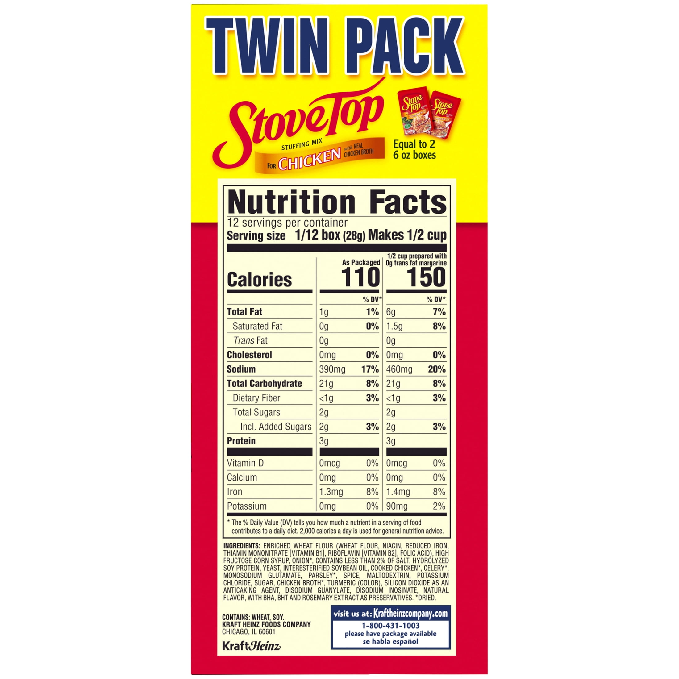 (6 pack) Stove Top Stuffing Mix for Chicken Twin Pack, 12 oz Box