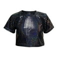 thumbnail image 4 of Girls Shiny Metallic Shirts Crewneck Short Sleeve Crop Tops for Dancing Raves Festivals 3-16 Years, 4 of 4