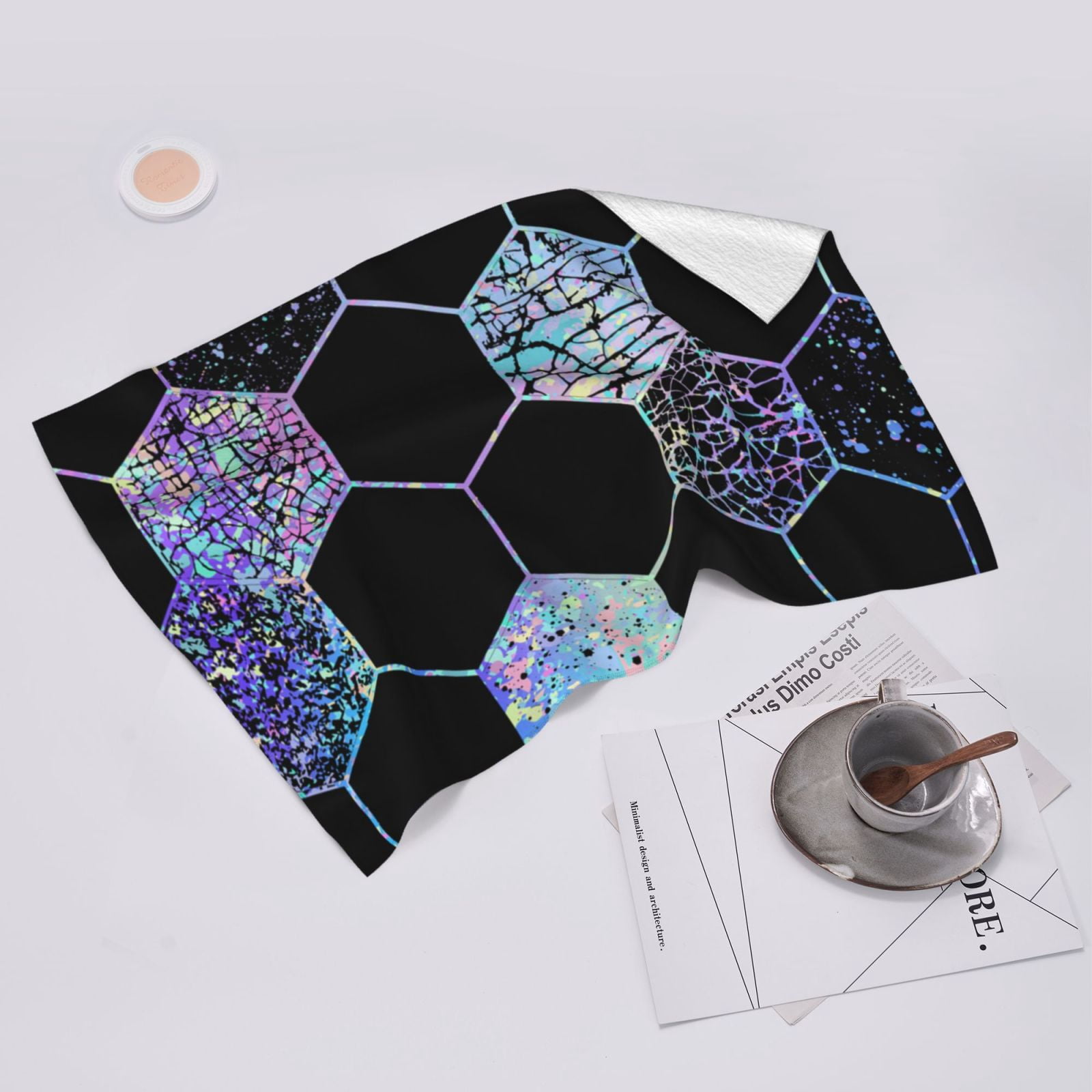 Geometric Hexagon Modern Black Blue 27.5" x 16" Ultra Soft Hand Towel, Face Wash Cloth for Bathroom, Gym, Travel, Pool
