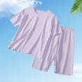thumbnail image 2 of YunPes Girls Soft Plain Pajama Set Lightweight Loose Fit Short Sleeve Shirts and Shorts Breathable Comfy 2 Piece Outfit, 2 of 5