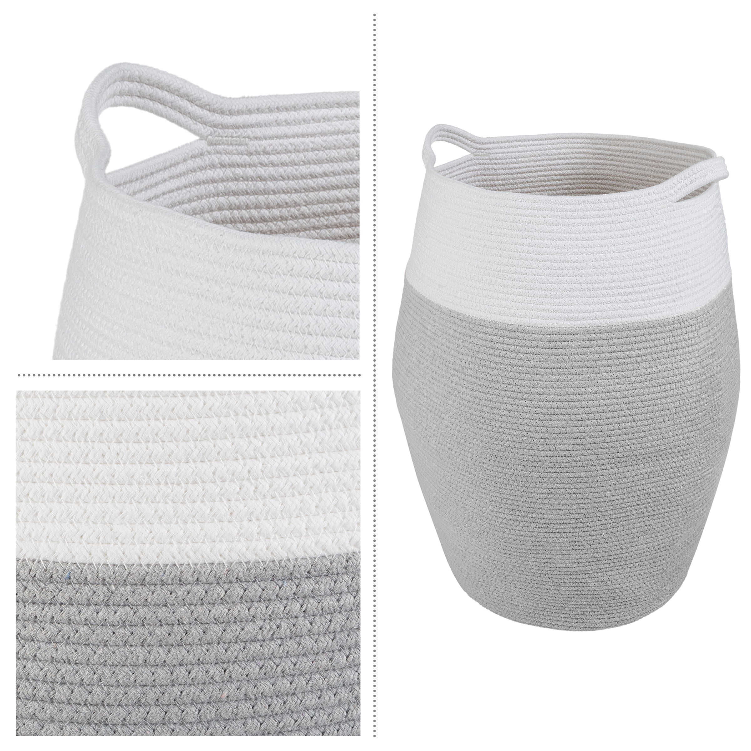Home-Complete Cotton Rope Laundry Basket with Handles for Adult and Kids, Gray