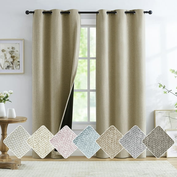 Exultantex 100% Blackout Linen Textured Window Curtains Panels Burlap Texture Rustic Drapes Thermal Insulated Privacy,40"x95"x2,Brown