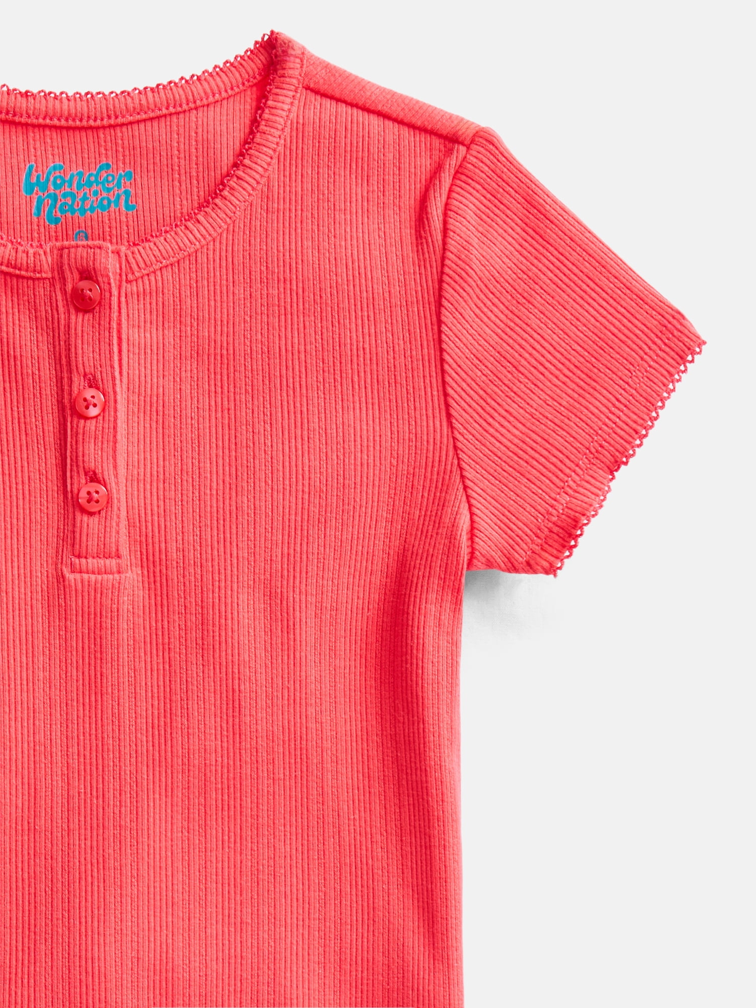 Wonder Nation Girls Baby Henley Tee with Short Sleeves, Sizes 4-10