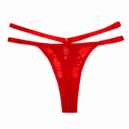 

JUSTUP 5 Pack G-String Thongs for Women Sexy Lace Low Rise Underwear for Ladies No Show T-back Tanga Panties Red M