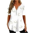 thumbnail image 3 of QATAINLAV Women's Tshirts Casual V Neck Short Sleeve Loose Summer Tunic Tops Trendy Hearts Print Button Blouse Holiday Henley Shirts White S Mother's Day Gifts, 3 of 6