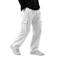 thumbnail image 2 of Men's Plus Wide Leg Baggy Sweatpants Elastic Waist Cargo Jogger Pants with Side Pockets for Gym Lounge Casual Wear White XL, 2 of 9