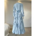 thumbnail image 5 of Women's V Neck Floral Printed Pleated Dress Long Sleeve Flowy A Line Party Maxi Cocktail Dresses Light Blue XL, 5 of 7