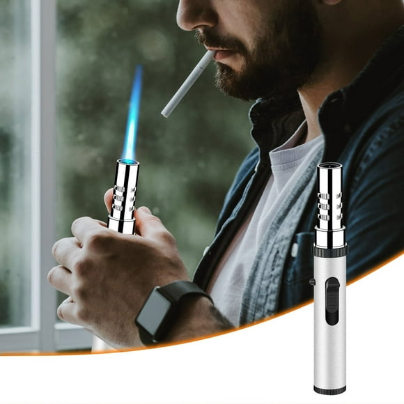 Metal Windproof Lighter, Refillable Butane Torch Lighter with Adjustable Flames, Multifunctional Windproof Outdoor Torch Lighter, Suitable for Kitchen, Barbecue, Camping(Silver)