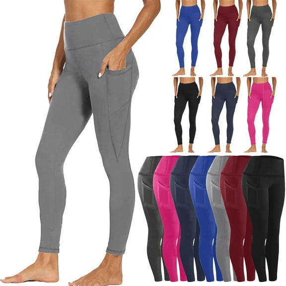 ITSAME Womens Leggings, Pockets High Waisted Stretch Fitness Running Yoga Athletic Pants Gray 2XL