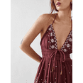 thumbnail image 5 of Caoirhny Women Summer Casual Long Dress Flower Embroidery Tie-Up Halter Neck Sleeveless Dress Fashion Backless A-line Dress, 5 of 9