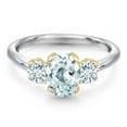 thumbnail image 3 of Gem Stone King 925 Silver and 10K Yellow Gold Sky Blue Aquamarine Engagement Ring for Women | 1.70 Cttw | Oval 8X6MM | Gemstone March Birthstone | Size 8, 3 of 6