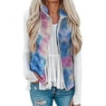 thumbnail image 1 of Lumento Women Loose Winter Warm Jacket Vest Plush Zip-Up Sherpa Jackets Casual Sleeveless Waistcoat With Pockets Tie -dye Pink Blue 2XL, 1 of 2