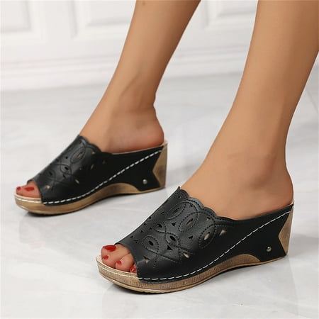 

CAICJ98 Walking Shoes Women Women Slide Sandals Comfortable Adjustable Double Buckle Platform Sandal Black