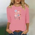 thumbnail image 2 of Charella Women's Floral Printed Tops Flower Graphic Tee Casual Crew Neck 3/4 Sleeve Shirts Loose Fit Clothes (L, Pink 2), 2 of 6