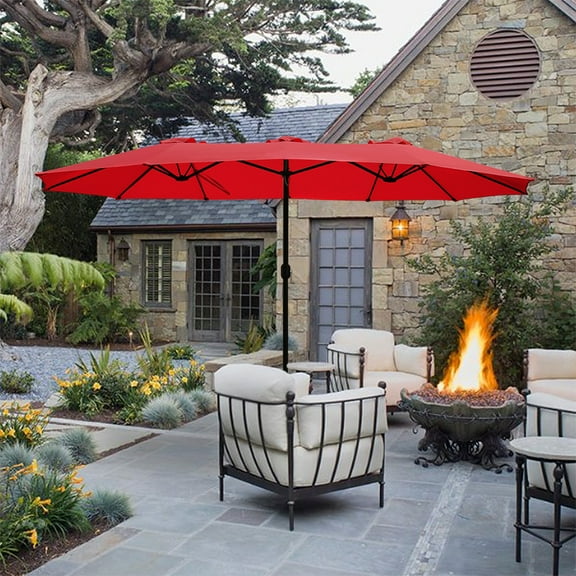 Abble 15X9 ft. Rectangular Market Umbrella Red