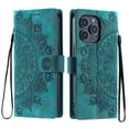thumbnail image 2 of Flip Wallet Case for iPhone 14 Pro Max, Floral Pattern PU Leather Shockproof & Card Slots Full Body Protection Wrist Strap Kickstand Rugged Phone Cover for iPhone 14 Pro Max, Green, 2 of 8