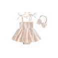 thumbnail image 1 of Baby Solid Color Sleeveless Ruffle Romper Dress with Headband, 1 of 6