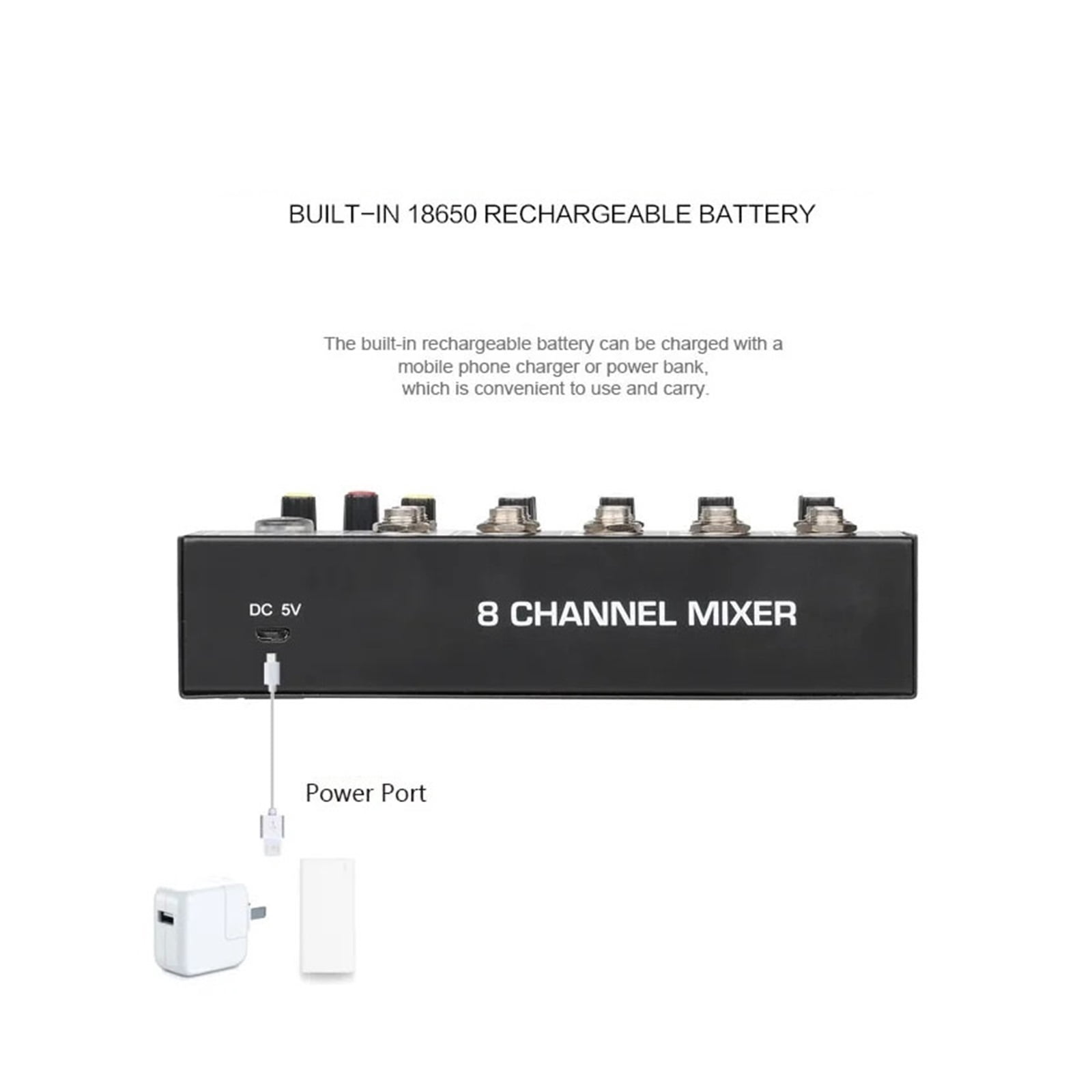 Q-48 8-Channel Professional Portable Mixer Sound Mixing Table Rechargeable For Electric Guitar Computer DJ ,Easy to Operate