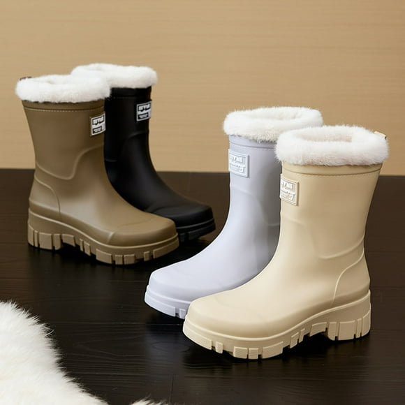 Womens Rain Boots Rainy Season Tube Mouth Solid Color Rain Shoes Thick Rainproof Non Slip Women Rubber Boots Brown 36