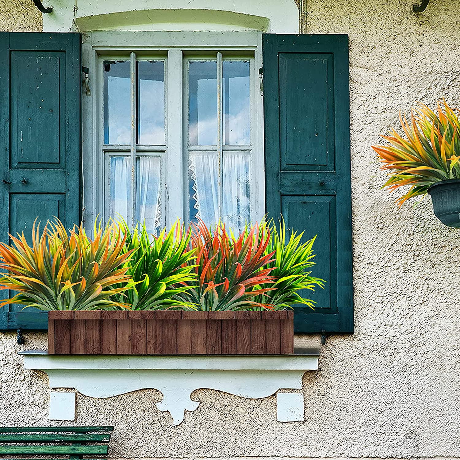 8 Pcs Outdoor Fake Plants UV Resistant Artificial Tropical Plants Flowers Faux Garden Grass Plants Décor Fall Winter Summer Planters Patio Front Door Porch Plastic Bushes & Shrubs Decoration