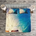 thumbnail image 3 of Ambesonne Ocean Quilted Bedspread Set 3 Pcs, Sunrise on Waves Sports, Queen Size, Pale Mauve and Blue, 3 of 3