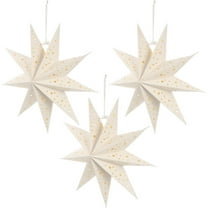 3Pcs Paper Star Lantern Lampshade 9 Pointed Star Paper Lanterns Hanging Decorations for New Year Wedding Party , White