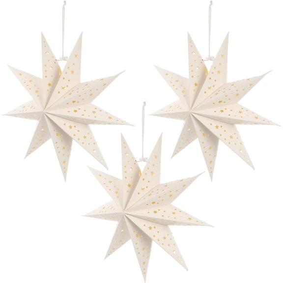 3Pcs Paper Star Lantern Lampshade 9 Pointed Star Paper Lanterns Hanging Decorations for New Year Wedding Party , White