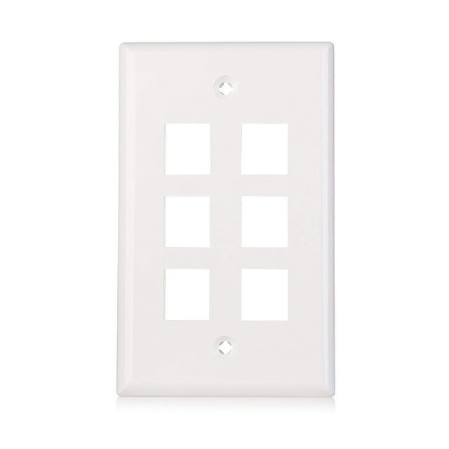 axGear 6 Port Keystone Wall Plate Single Gang Standard Size RJ45 Jack Modular Insert Cat5e Cat6 Ethernet Port White